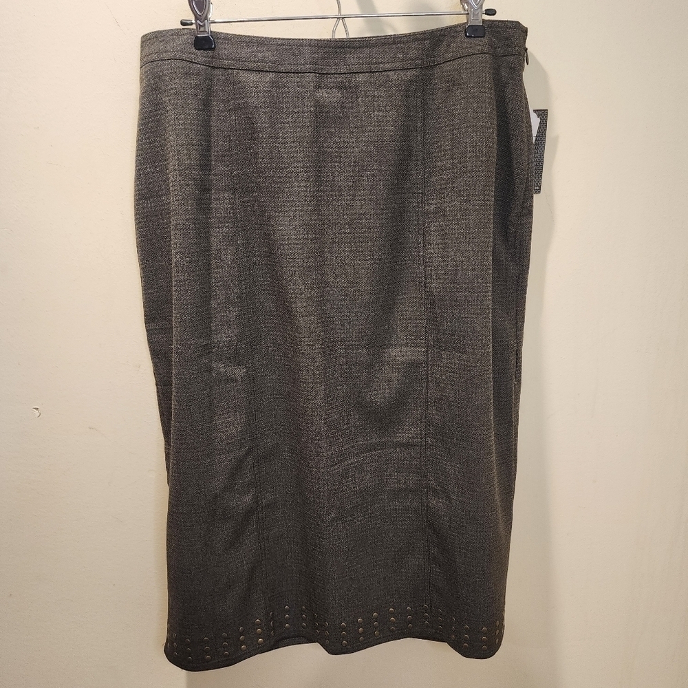 New York Clothing Co. WOMEN'S Brown Studded Office MidinSkirt 16W NWT